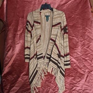 Ralph Lauren Beige and Red Fringed Cardigan